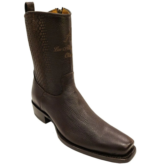 Men's Genuine Deer Leather 7x Toe Short Boots With Zipper Brown Color - Los Altos Boots