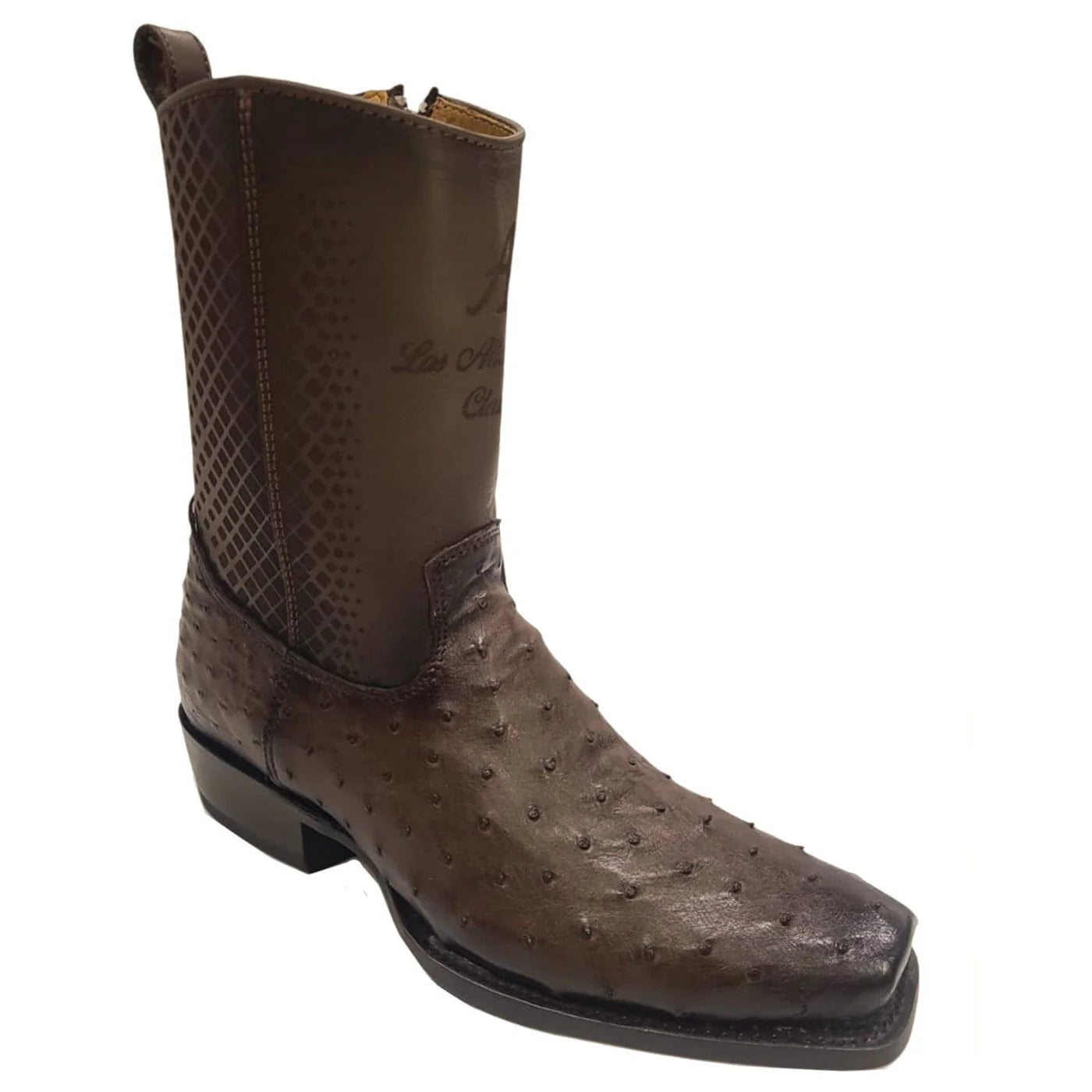 Men's Genuine Ostrich Skin 7x Toe Short Boots With Zipper Faded Brown Color - Los Altos Boots