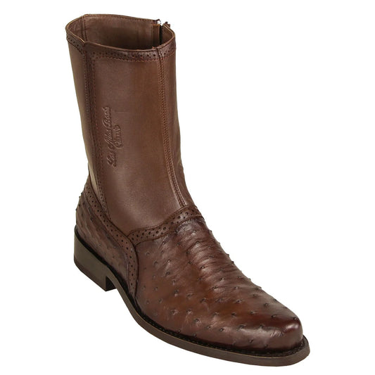 Men's Genuine Ostrich Skin Round Toe Short Boots With Zipper Faded Brown Color - Los Altos Boots (Copy)