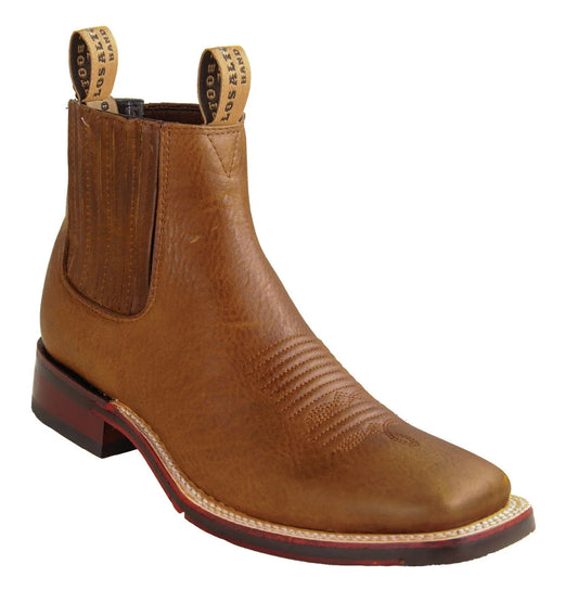 Men's Genuine Rage Leather Wide Square Toe Ankle Boots Walnut Color - Los Altos Boots