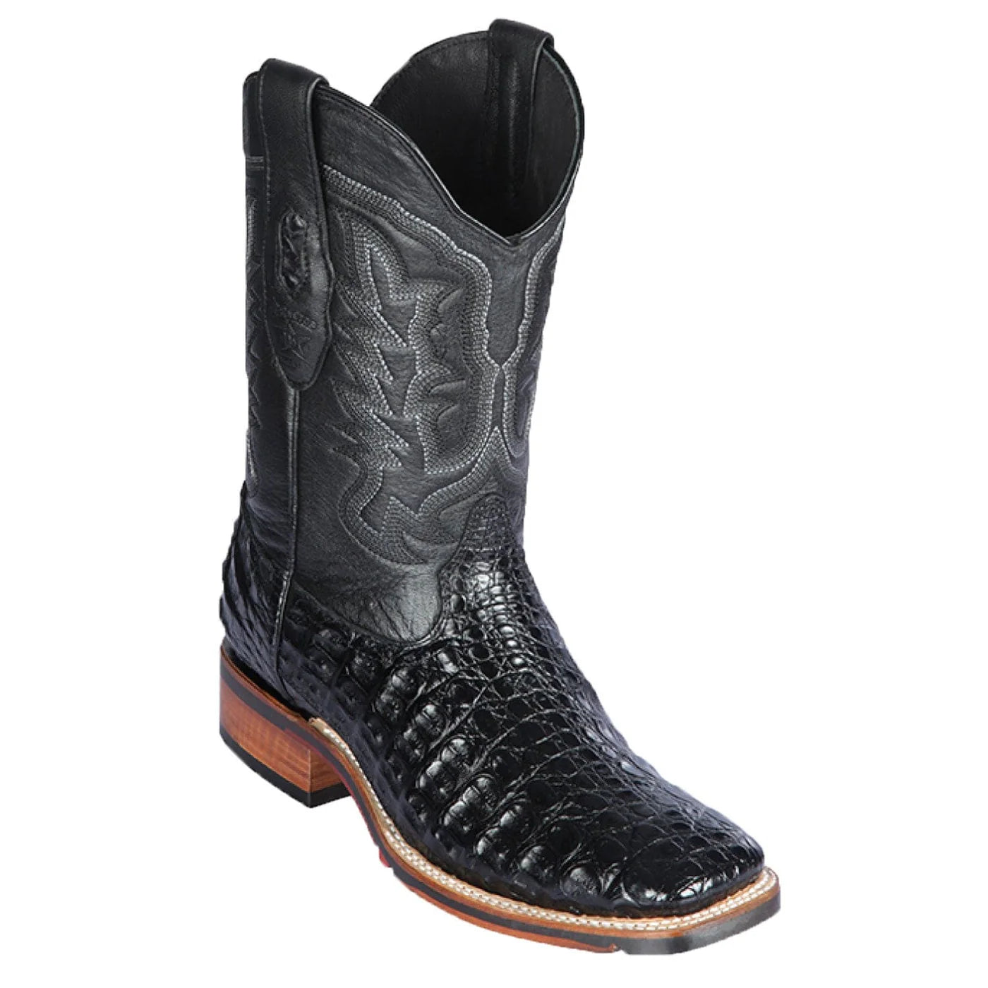 Men's Los Altos Caiman Black Flank Wide Square Toe Boots 826A18