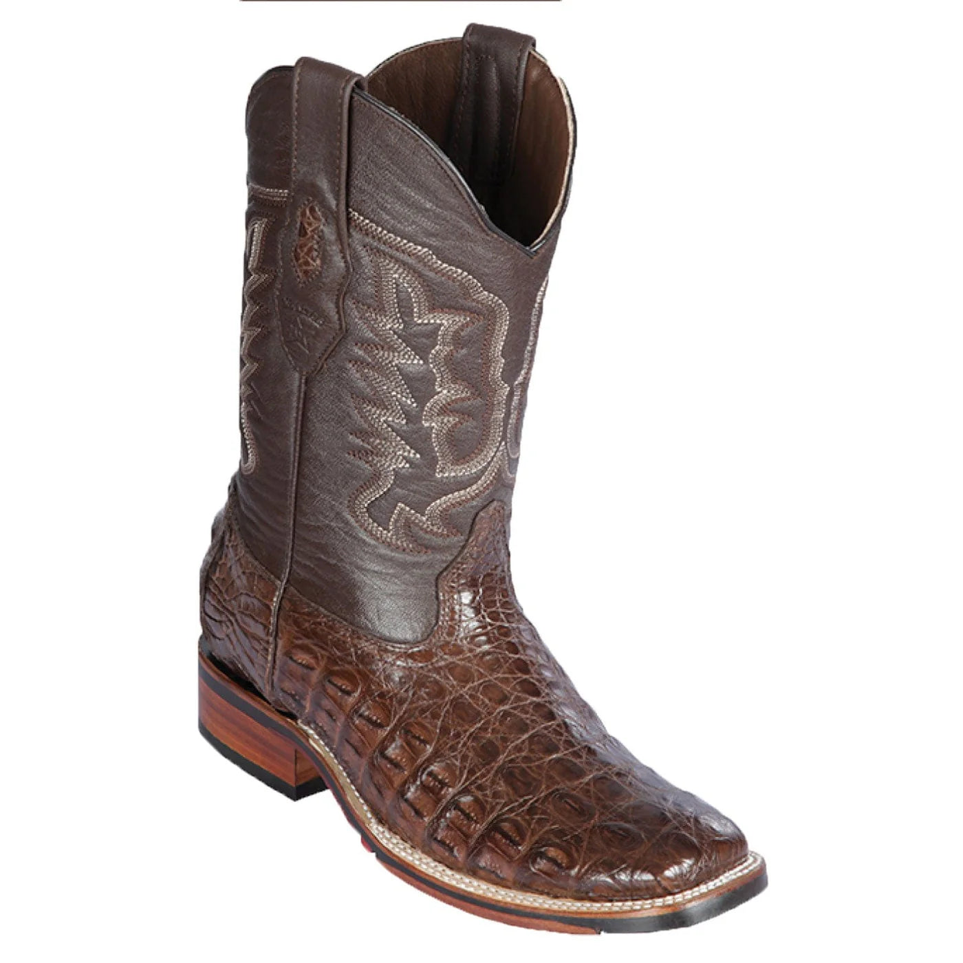 Men's Los Altos Caiman Brown Flank Wide Square Toe Boots 826A18