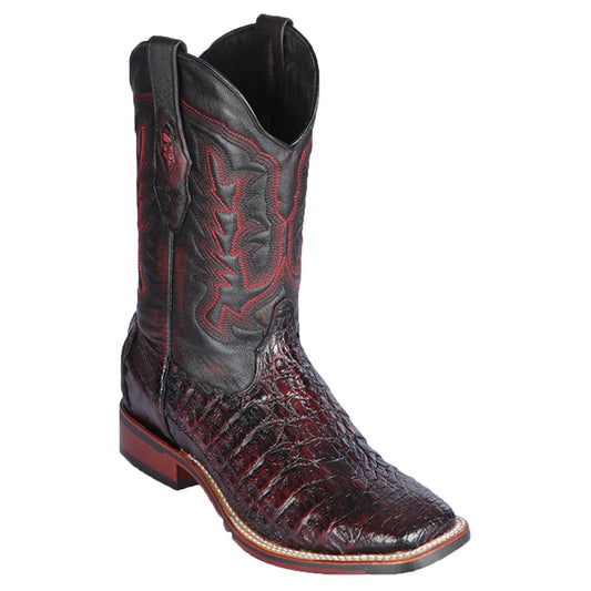 Men's Los Altos Caiman Black Cherry Flank Wide Square Toe Boots 826A18