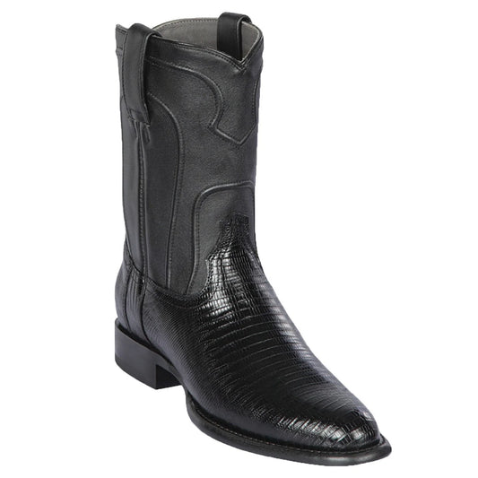 Men's Genuine Teju Lizard Skin Roper Toe Boots Black Color - Los Altos Boots