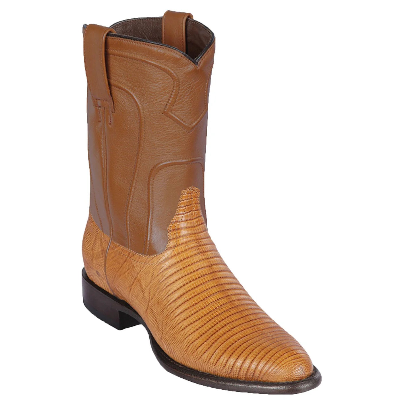 Men's Genuine Teju Lizard Skin Roper Toe Boots Antique Saddle Color - Los Altos Boots