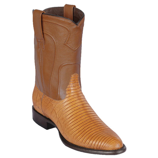 Men's Genuine Teju Lizard Skin Roper Toe Boots Antique Saddle Color - Los Altos Boots