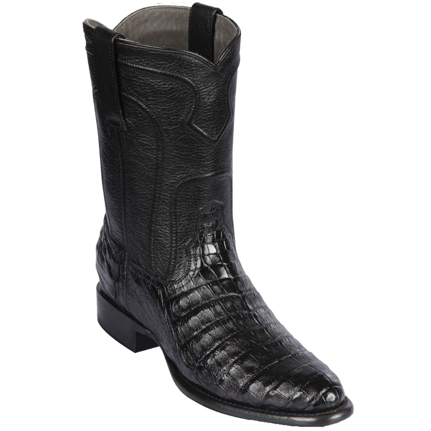 Men's Genuine Caiman Belly Skin Roper Toe Boots Black Color - Los Altos Boots
