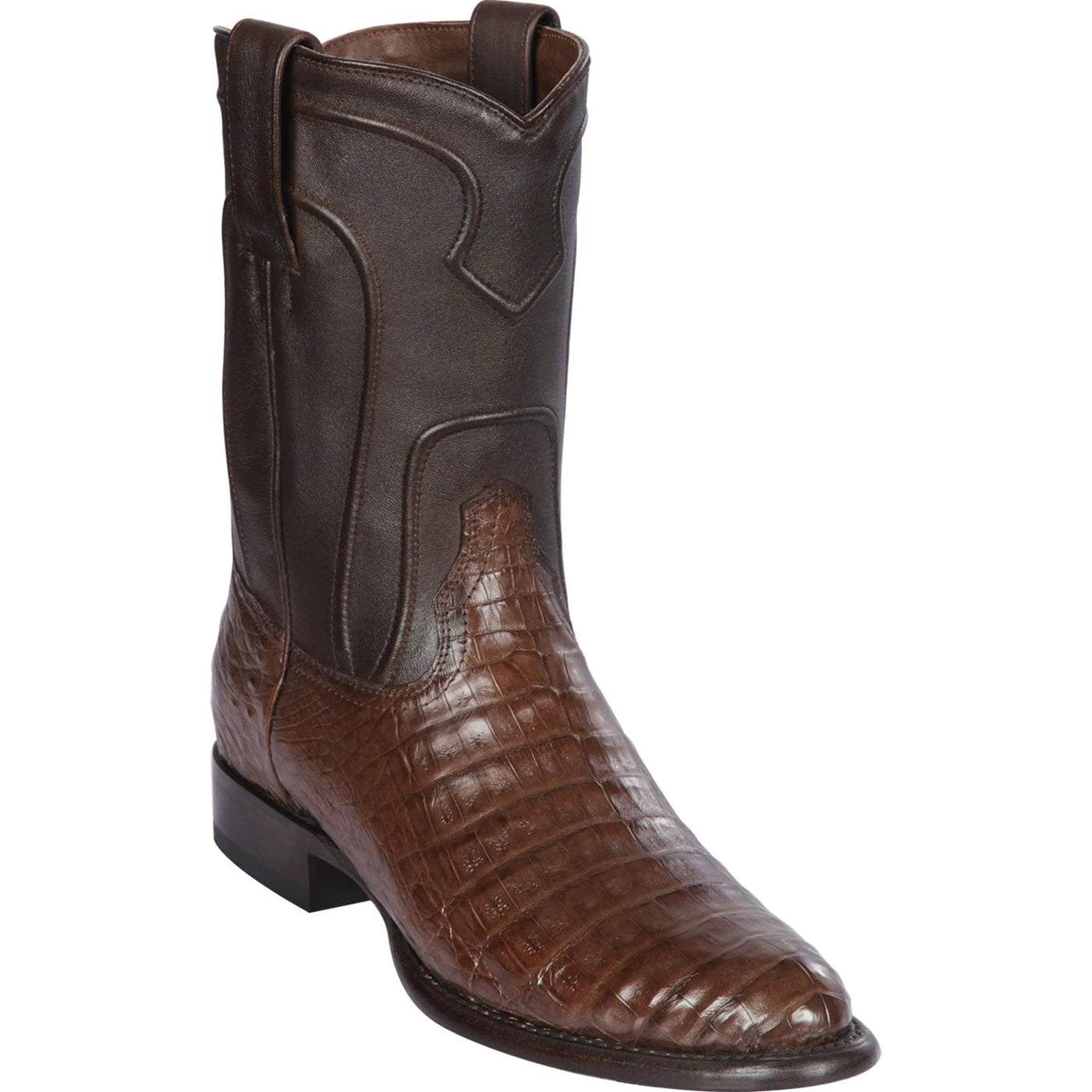 Men's Genuine Caiman Belly Skin Roper Toe Boots Brown Color - Los Altos Boots