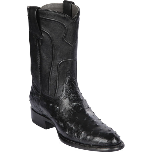 Men's Genuine Ostrich Skin Roper Toe Boots Black - Los Altos Boots