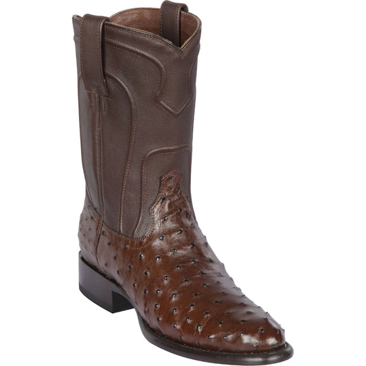 Men's Genuine Ostrich Skin Roper Toe Boots Brown - Los Altos Boots