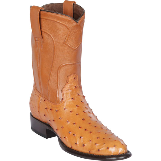 Men's Genuine Ostrich Skin Roper Toe Boots Honey - Los Altos Boots