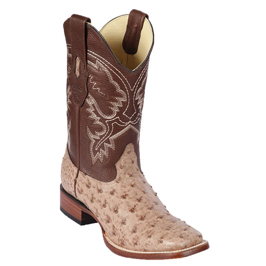 Men's Los Altos Ostrich Skin Wide Square Toe Boot Mocha