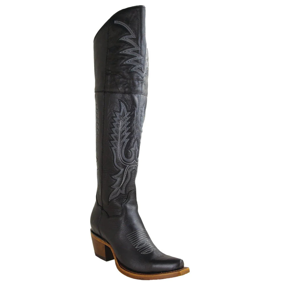 Women's Genuine Belmont Leather Snip Toe Tall Boots Black Color - Los Altos Boots