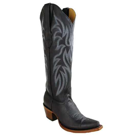 Women's Genuine Rage Leather Snip Toe Tall Boots Black Color - Los Altos Boots