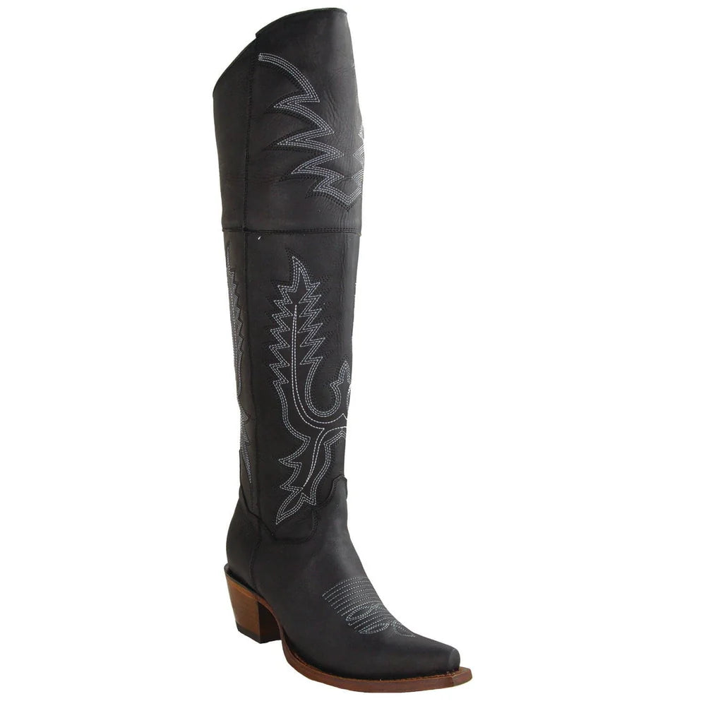 Women's Genuine Desert Leather Snip Toe Tall Boots Black Color - Los Altos Boots