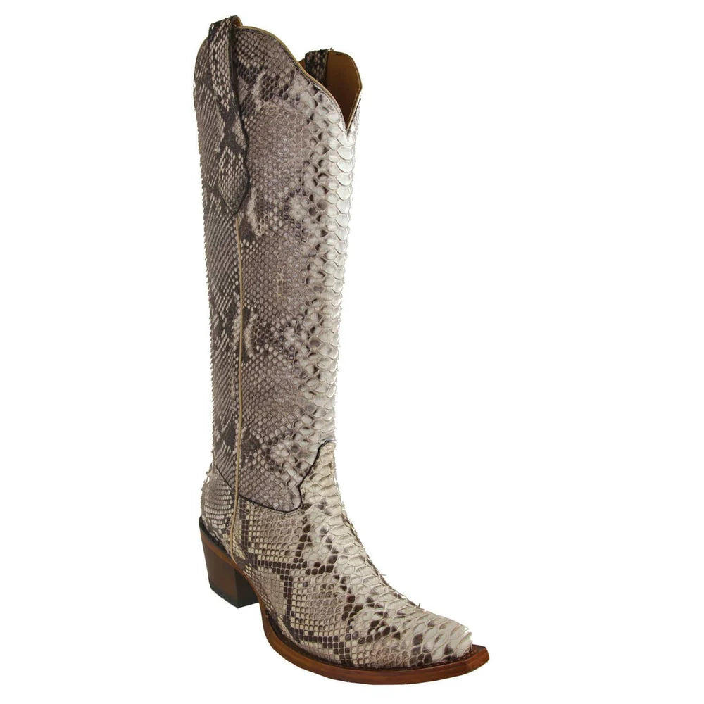 Women's Genuine Python Skin Snip Toe Tall Boots Natural Color - Los Altos Boots