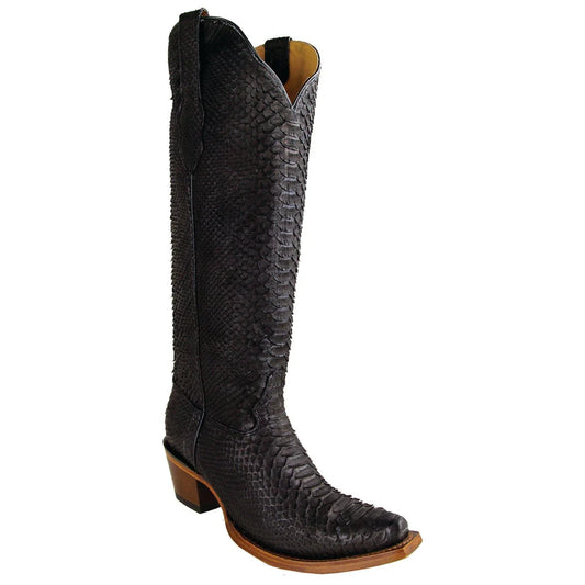 Women's Genuine Python Skin Snip Toe Tall Boots Nobuck Black Color - Los Altos Boots