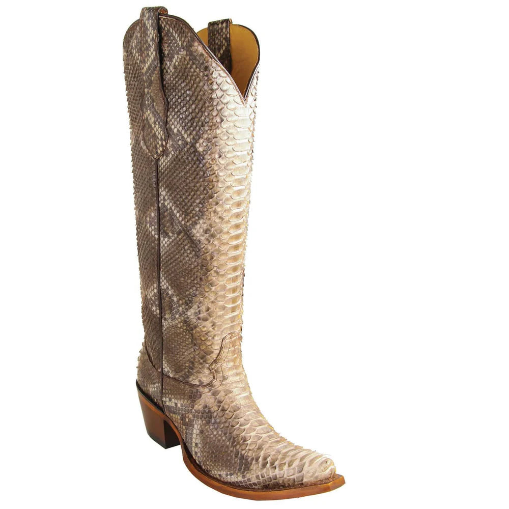 Women's Genuine Python Skin Snip Toe Tall Boots Rustic Brown Color - Los Altos Boots