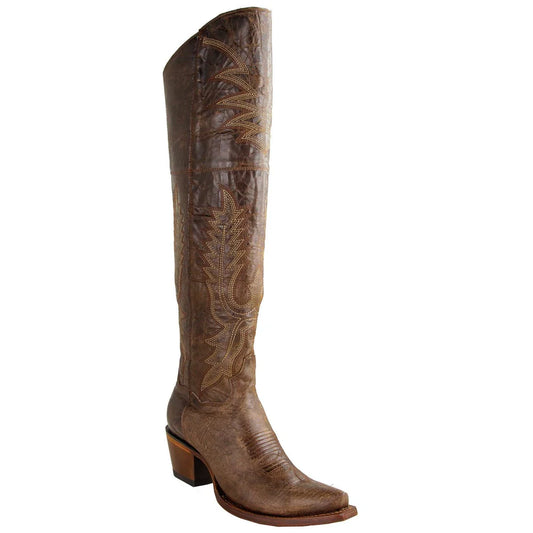 Women's Genuine Volcano Leather Snip Toe Tall Boots Light Brown Color - Los Altos Boots