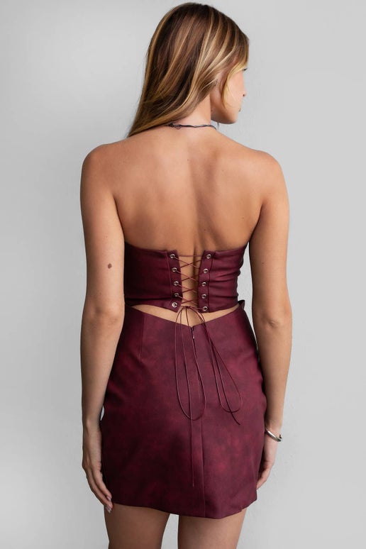 Marsala Leather Western Mini Dress