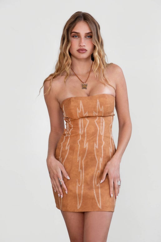 Amber Leather Western Mini Dress