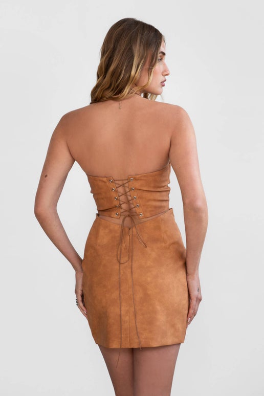 Amber Leather Western Mini Dress